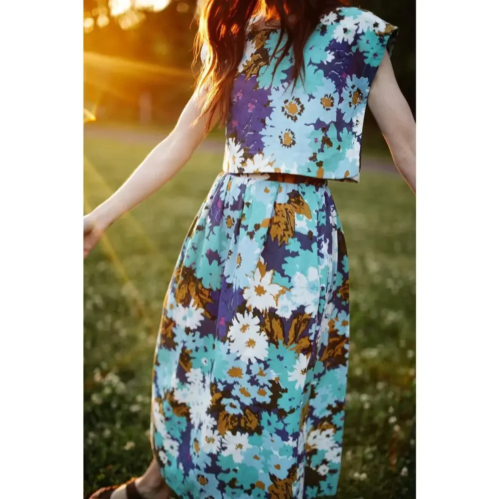 Liz Alig Claudia Floral Set Skirt & Top Small Slow Fashion 100% Organic Cotton